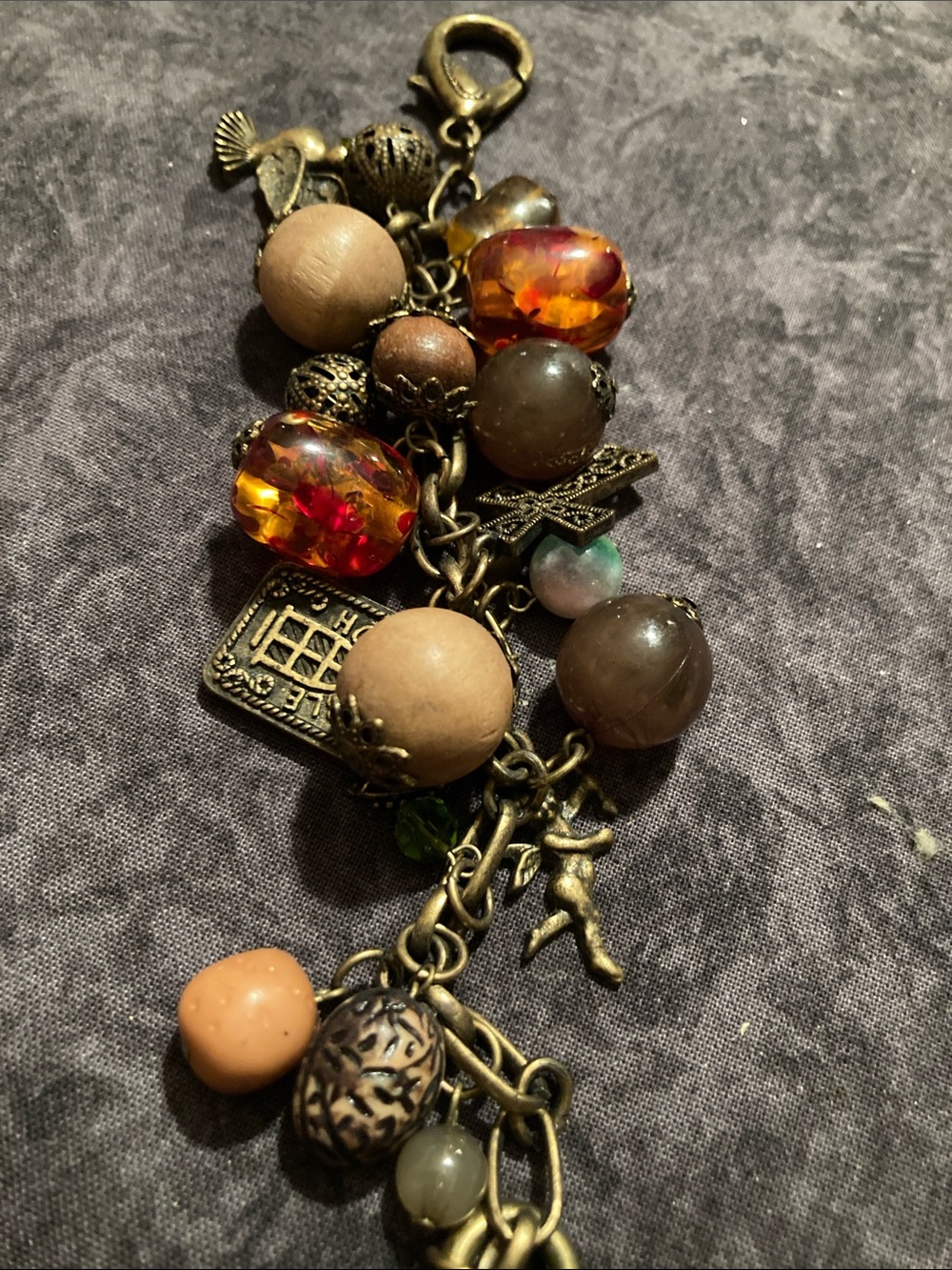 Vintage-Inspired Amber Colored & Brass Charm Keychain